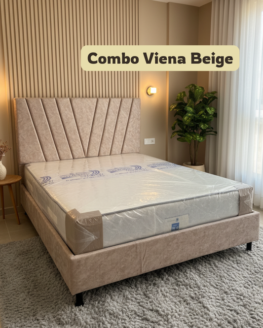 COMBO DE ALCOBA (ESPALDAR DE LUJO, BASECAMA Y COLCHON SEMI ORTOPÉDICO)